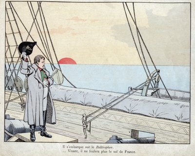 Napoleon na pokładzie HMS Bellerophon 1815 - litografia Joba (Jacques Onfroy de Breville) z „”Le Grand Napoleon des Petites Enfants””” 1893 autorstwa pseudonym for Onfray de Breville Jacques Job