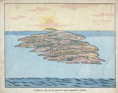 Dawno, dawno temu była tam pachnąca wyspa o nazwie Korsyka (Korsyka) - litografia autorstwa Joba (Jacques Onfroy de Breville) z „Le Grand Napoleon des Petites Enfants”” 1893 autorstwa pseudonym for Onfray de Breville Jacques Job