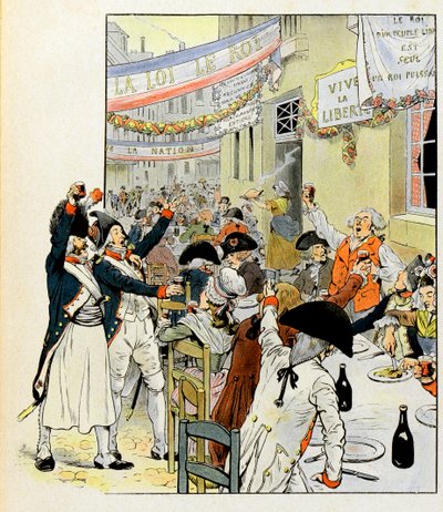 Rewolucyjny bankiet po zdobyciu Bastylii - Ilustracja Joba (Jacques Marie Gaston Onfray i Breville) (Jacques-Marie) (1858-1931) do książki „La Tour d