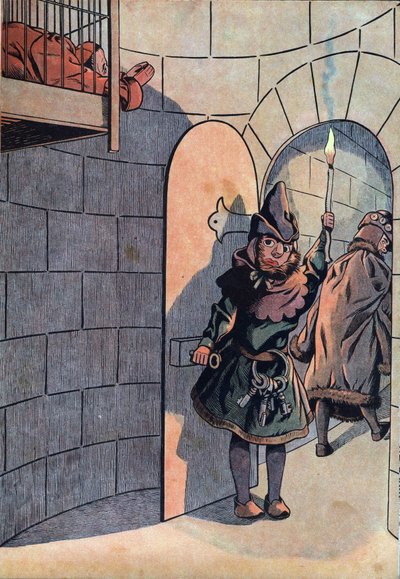 Scena z historii Francji w zabawkach: spisek przeciwko królowi Ludwikowi XI (1423-1483) z Charlesem Le Temeraire, Jean Balue (1421-1491) został zamknięty na 11 lat w jednej z żelaznych klatek króla Ludwika XI 23 kwietnia 1469 roku. „” Joujoux a l