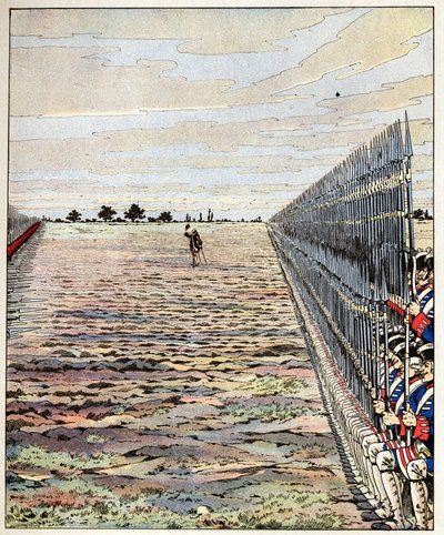 Zastrzel pierwsze, panowie angielskie słowa hrabiego Auteroche wypowiedziane w bitwie pod Fontenoy 11/05/1745 podczas wojny o sukcesję austriacką (1740-1748). Ilustracja Joba (Jacques Marie Gaston Onfray i Breville) (Jacques-Marie) (185 autorstwa pseudonym for Onfray de Breville Jacques Job
