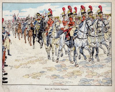 Armia francuska wkraczająca do Berlina, 27 października 1806 r. - litografia Joba (Jacques Onfroy de Breville) z „”Le Grand Napoleon des Petites Enfants””” 1893 autorstwa pseudonym for Onfray de Breville Jacques Job