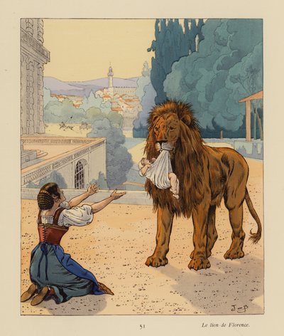 Lew florencki (kolorowa litografia) autorstwa pseudonym for Onfray de Breville Jacques Job