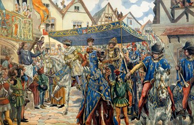 Triumfalny wjazd Ludwika XI z Francji, zwanego Roztropnym (1423-1483) do Paryża 30 sierpnia autorstwa pseudonym for Onfray de Breville Jacques Job