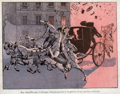 Atak na rue Saint Nicaise autorstwa pseudonym for Onfray de Breville Job