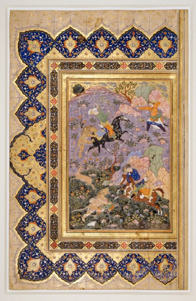 Polowanie na dzikie zwierzęta, ok. 1540 (tusz, gwasz i złoto) autorstwa School Iranian