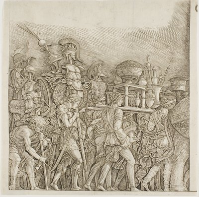 Triumf Cezara: Żołnierze niosący trofea autorstwa school of Andrea Mantegna