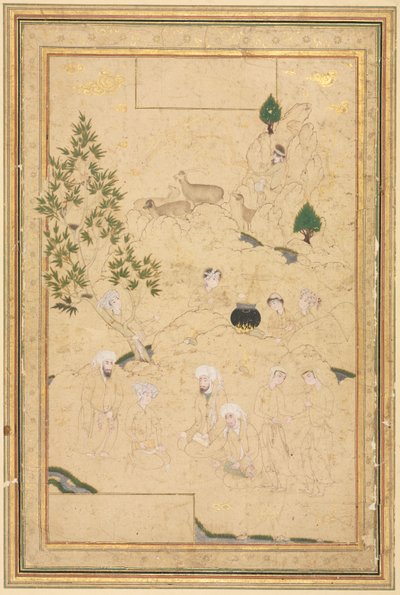 Piknik w Górach; Ilustracja na jednej stronie autorstwa style of Muhammadi