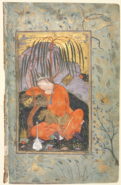 Śpiąca młodość (verso), ilustracja z jednostronicowego rękopisu autorstwa style of Riza yi Abbasi