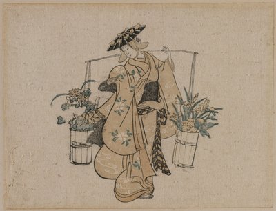 Piękność niosąca dwa wiadra kwiatów autorstwa style of Torii Kiyomasu