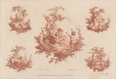 Piosenkarka z czterema winietami z polowania na psy autorstwa the Elder and Jean Baptiste Hüet Gilles Demarteau