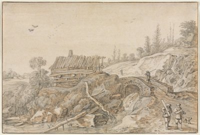 Pagórkowaty krajobraz z chatą nad strumieniem, 1627. autorstwa van de Velde Esaias