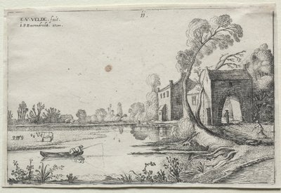 Krajobraz z rzeką i bramą, 1614. autorstwa van de Velde Esaias