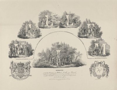 Alegoria cnót króla Wilhelma I, 1831 Wilhelm I Pierwszy Konstytucyjny Król Holandii, Odnowiciel naszej Narodowej Wolności i Niepodległości (...) (tytuł na obiekcie) autorstwa van der Meulen