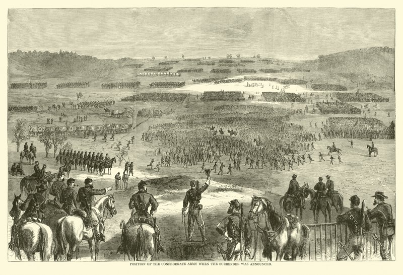Stanowisko Armii Konfederacji w momencie ogłoszenia kapitulacji, kwiecień 1865 (rycina) autorstwa (after) American School