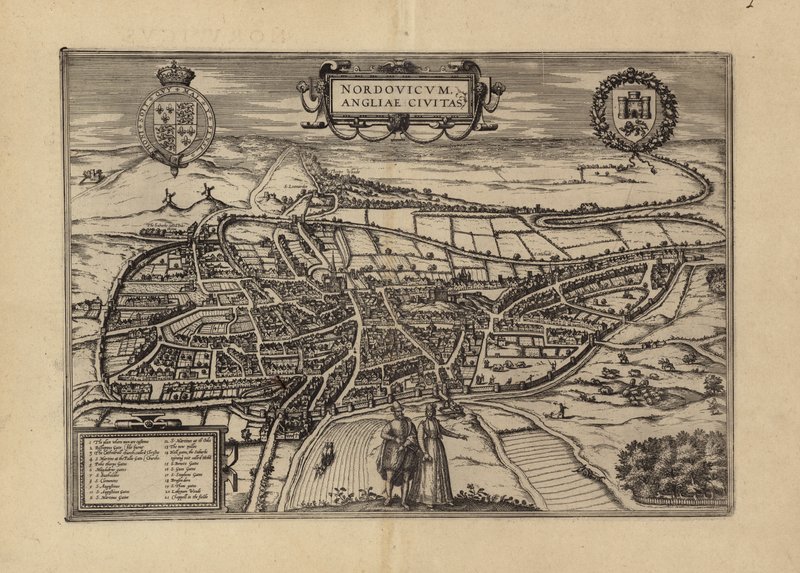 Mapa Norwich, Norfolk (grawerowanie) autorstwa (after) English School