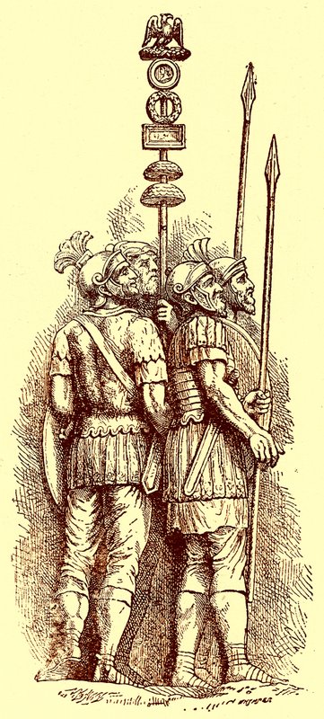 Żołnierze rzymscy, ilustracja do „Historii Anglii” H.O. Arnold-Forstera, opublikowana w 1897 r. (obraz ulepszony cyfrowo) autorstwa (after) English School