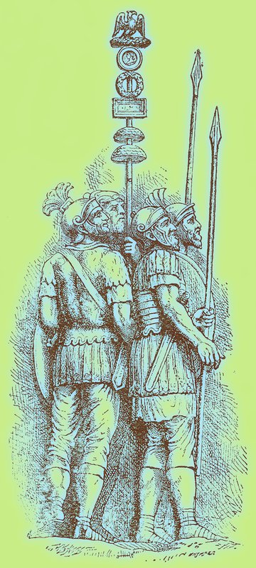 Żołnierze rzymscy, ilustracja do „Historii Anglii” H.O. Arnold-Forstera, opublikowana w 1897 r. (obraz ulepszony cyfrowo) autorstwa (after) English School