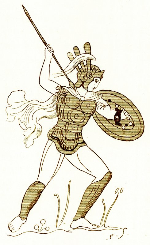 Samnicki wojownik, po malowanym wazonie w Luwrze, ilustracja z „Historii Rzymu” Victora Duruy, opublikowana w 1884 r. (obraz ulepszony cyfrowo) autorstwa (after) English School