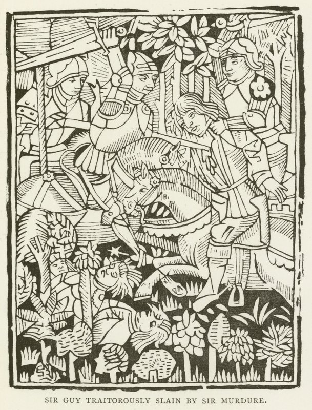 Sir Guy zdradziecko zabity przez Sir Murdure (rycina) autorstwa (after) English School