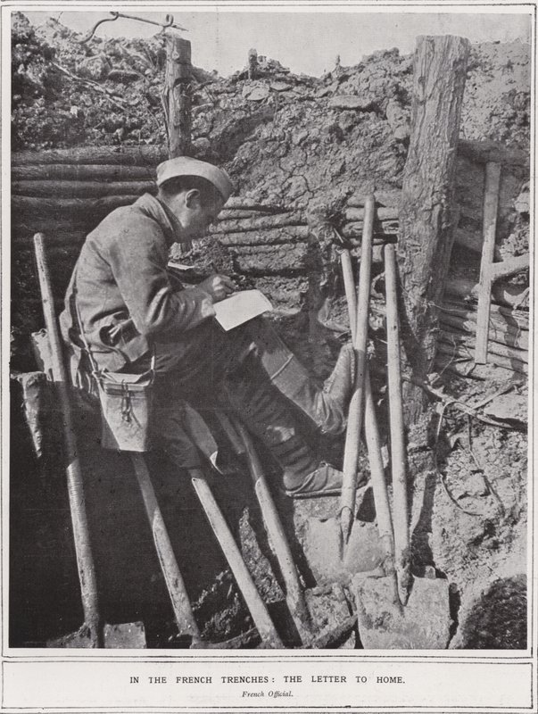 We francuskich okopach list do domu (zdjęcie czarno-białe) autorstwa (after) English photographer