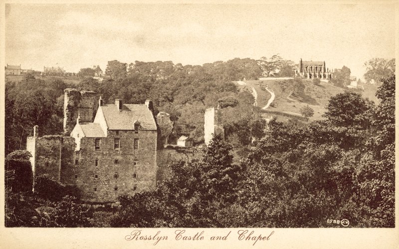 Zamek i kaplica Rosslyn (zdjęcie czarno-białe) autorstwa (after) English photographer