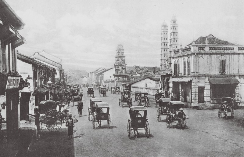 Singapur: North Bridge Road (zdjęcie czarno-białe) autorstwa (after) English photographer