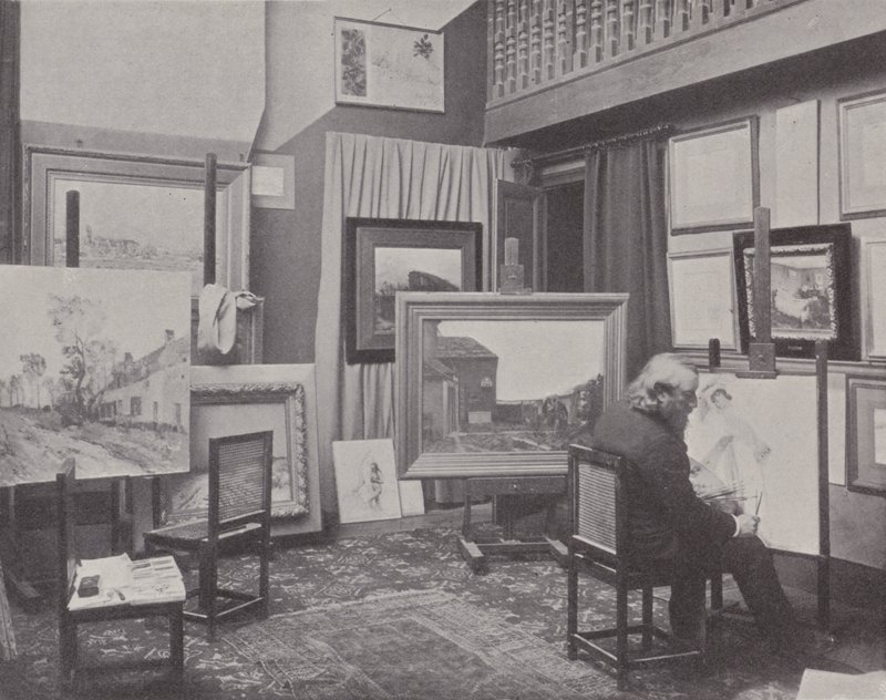 Francuski malarz Jean Charles Cazin w swoim studio (zdjęcie czarno-białe) autorstwa (after) French Photographer