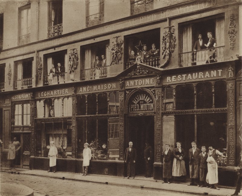 Restauracja Pied-de-Mouton, rue Vauvilliers (zdjęcie czarno-białe) autorstwa (after) French Photographer