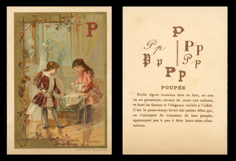 Dzieci bawiące się lalkami (chromolitho) autorstwa (after) French School