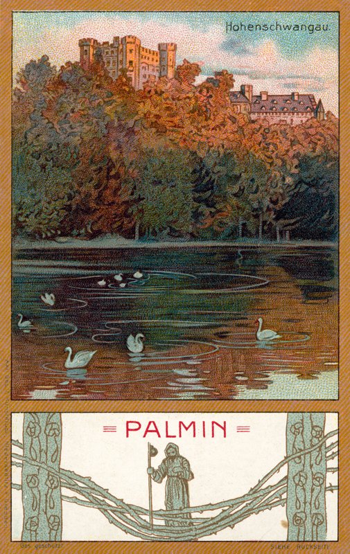 Zamek Hohenschwangau, Bawaria (chromolitho) autorstwa (after) German School