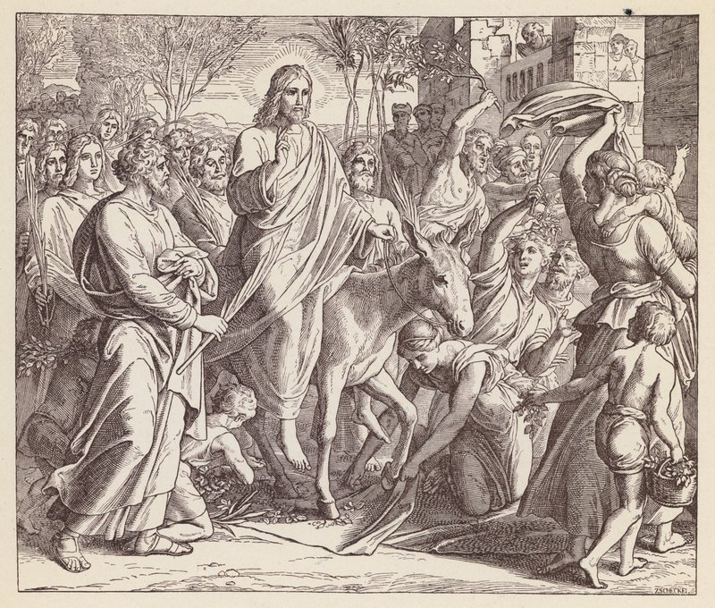 Jezus wjeżdżający do Jerozolimy (litografia) autorstwa (after) German School