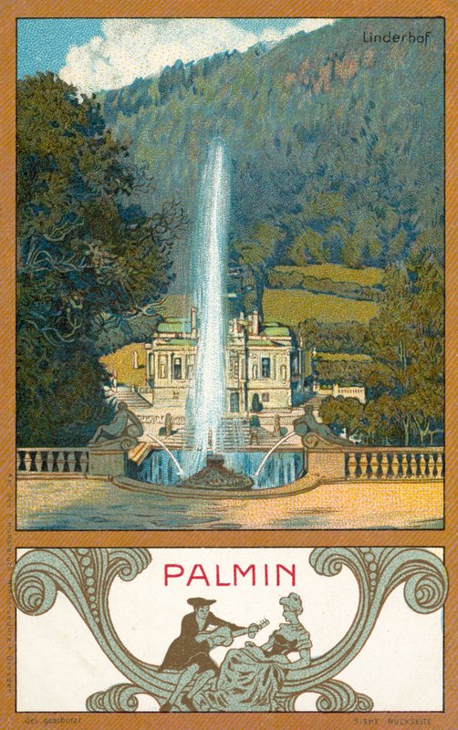 Zamek Linderhof, Bawaria (chromolitho) autorstwa (after) German School