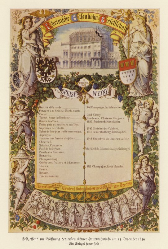 Menu na bankiet z okazji otwarcia pierwszego dworca kolejowego w Kolonii autorstwa (after) German School