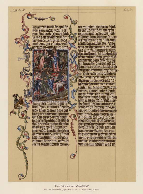 Strona z Biblii Wacława (kolorowa litografia) autorstwa (after) German School