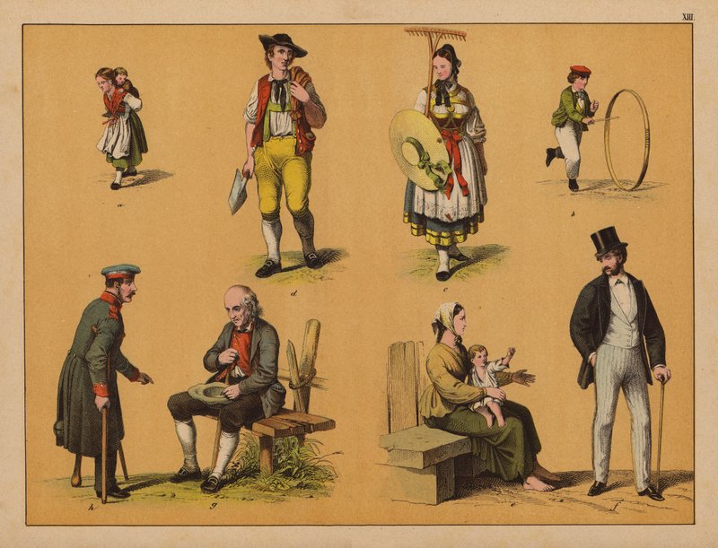 Ludzie (litografia kolorowa) autorstwa (after) German School