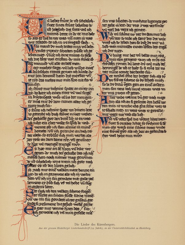 Piosenki Der Kurenberger (kolorowa litografia) autorstwa (after) German School