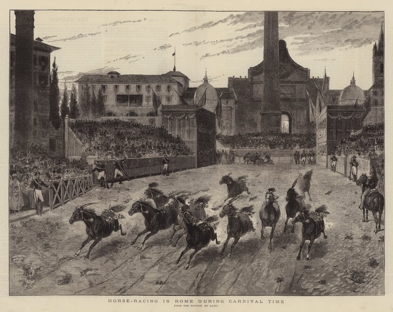 Wyścigi konne w Rzymie w okresie karnawału (rytowanie) autorstwa (after) Italian School