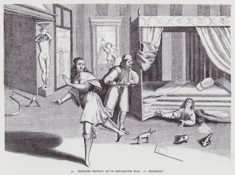 Włoska kreskówka o cudzołożnej żonie autorstwa (after) Italian School