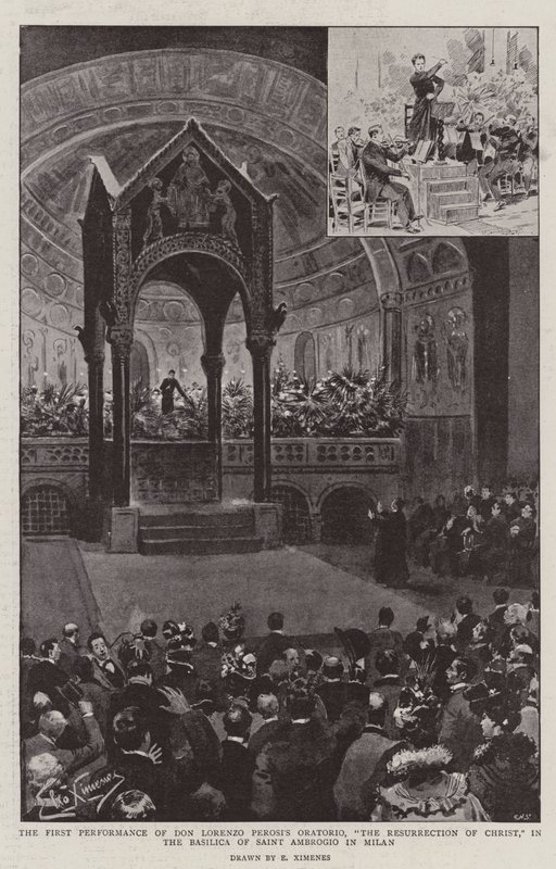 Prawykonanie oratorium Don Lorenzo Perosi „Zmartwychwstanie Chrystusa” w bazylice św. Ambrogio w Mediolanie (lit.) autorstwa (after) Italian School