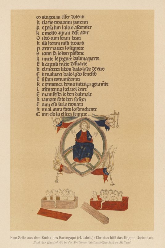 Sąd Ostateczny Jezusa Chrystusa (kolorowa litografia) autorstwa (after) Italian School