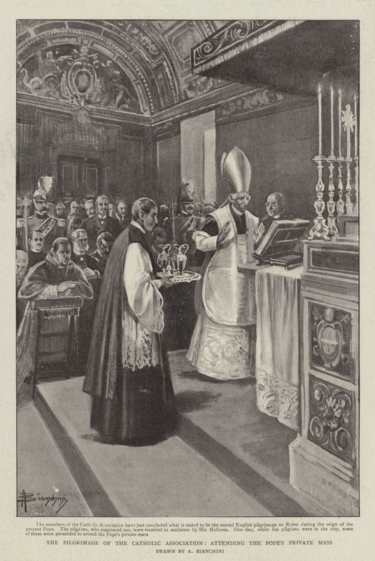 Pielgrzymka Stowarzyszenia Katolickiego na prywatnej Mszy św. Papieża (lito) autorstwa (after) Italian School