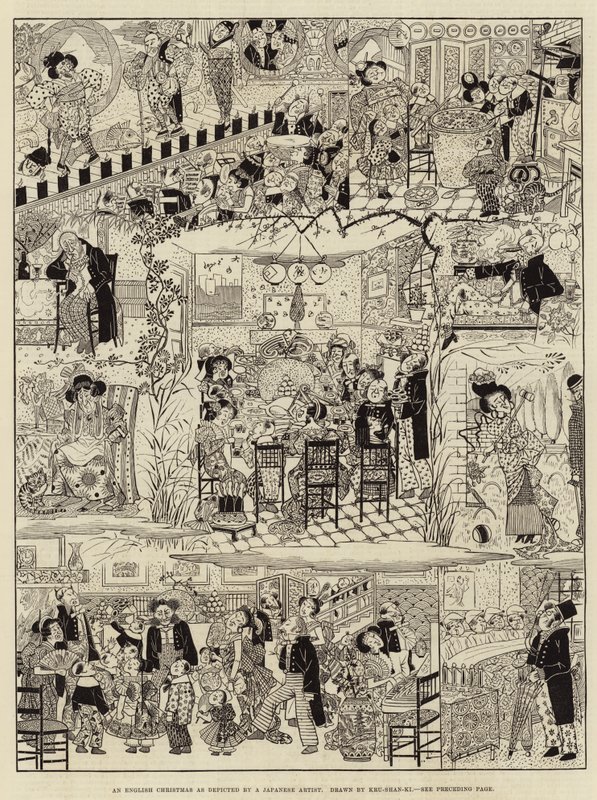 Angielskie Boże Narodzenie przedstawione przez japońskiego artystę (grafika) autorstwa (after) Japanese School