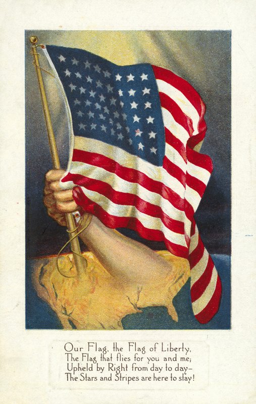 Amerykańska flaga wyłania się z Ameryki autorstwa American School
