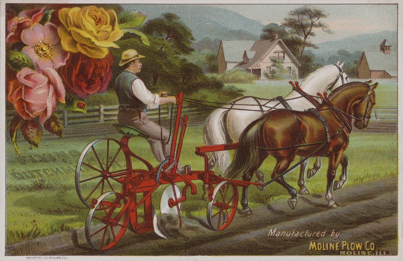 Amerykańska karta handlowa reklamująca firmę Moline Plough Company, Illinois, ok. 1880 r. autorstwa American School
