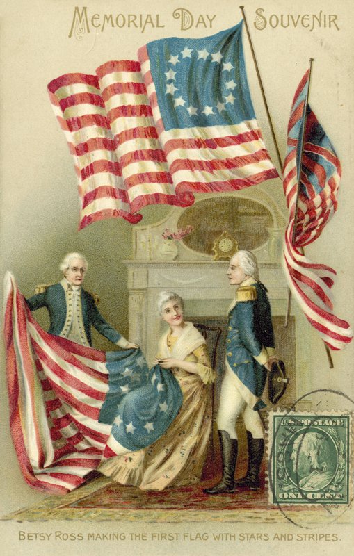 Betsy Ross robi pierwszą amerykańską flagę autorstwa American School