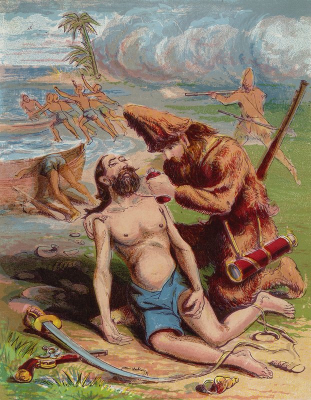 Ilustracja do Robinsona Crusoe autorstwa American School