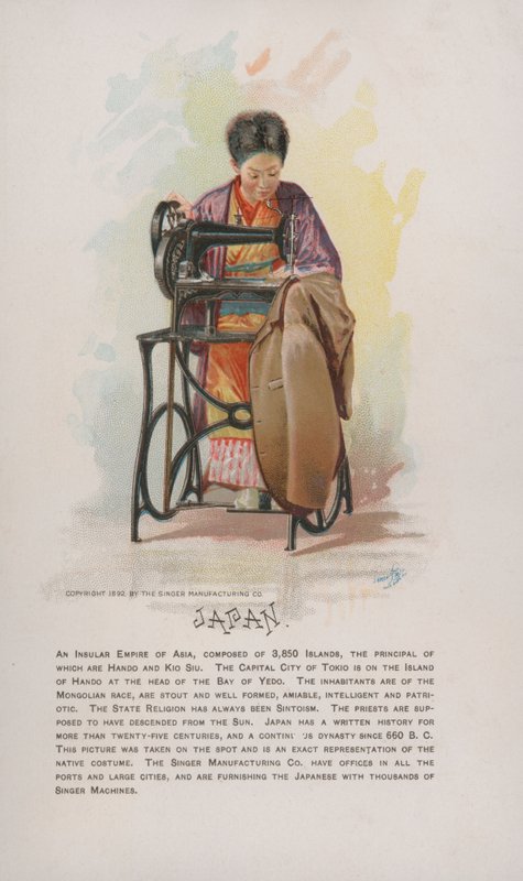 Japonka szyjąca, reklama maszyn do szycia Singer, 1892 autorstwa American School