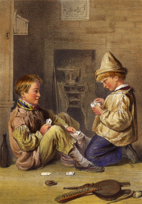 Wszystkie Czwórki, dwóch chłopców grających w karty autorstwa English School
