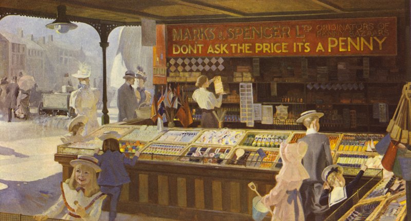 Wnętrze Penny Bazaar z otwartą ekspozycją, 1900 autorstwa English School